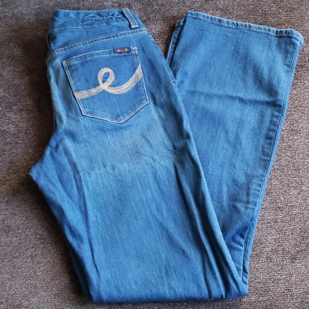 Seven7 Bootcut Jeans Medium Wash Embroidered Pockets Women’s Sz 31x32